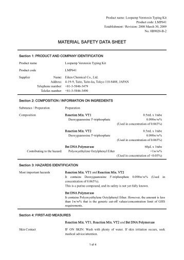 MATERIAL SAFETY DATA SHEET - Mast Diagnostica