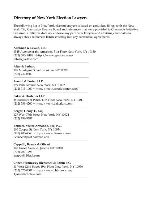 Directory of New York Election Lawyers - Grassroots Initiative