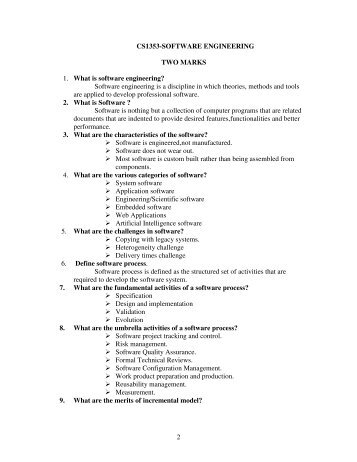 2 CS1353-SOFTWARE ENGINEERING TWO MARKS 1. What is ...