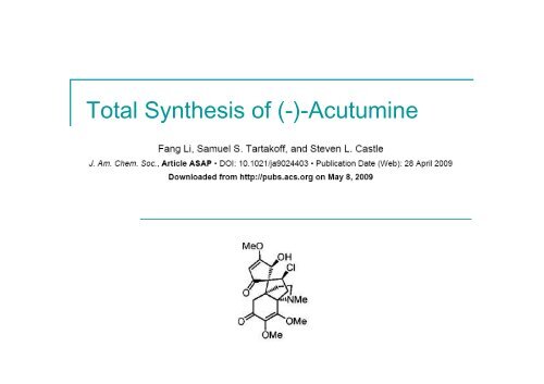 Total Synthesis of (-)-Acutumine