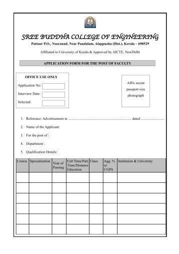 Job Application Form - Sree Buddha College of Engineering