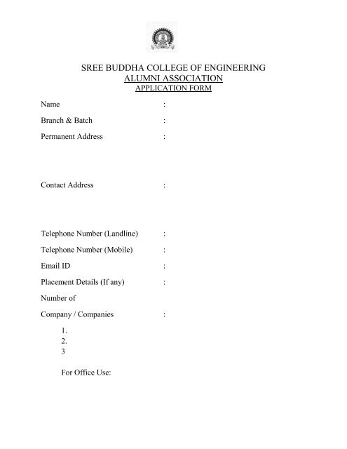 Alumni Registration forms - Sree Buddha College of Engineering