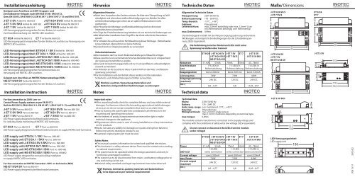 Dimensions INOTEC INOTEC Notes Technical data INOTEC ...