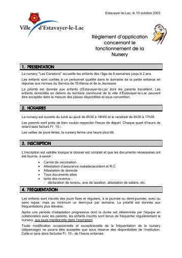 Règlement Nursery new - Estavayer-le-Lac