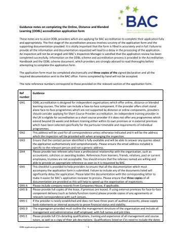 Guidance notes on completing the Online, Distance and ... - BAC