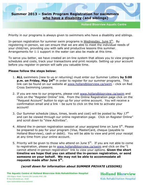 How to register for summer lessons - Holland Bloorview Kids ...