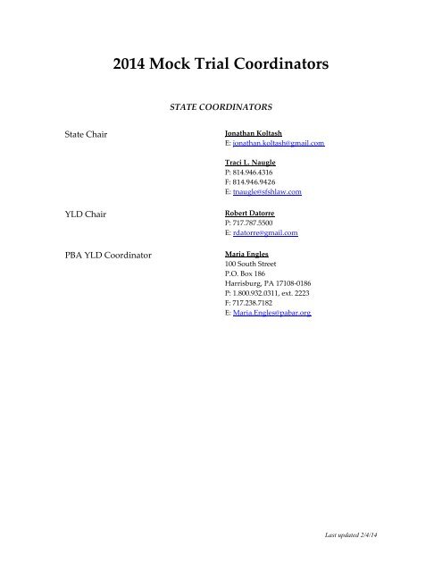 2014 Mock Trial Coordinators List