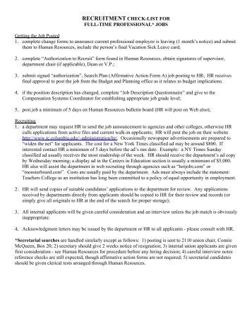 recruitment check-list for - Teachers College Columbia University