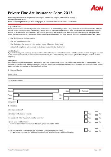 Private Fine Art Insurance Form 2013 - Aon Australia