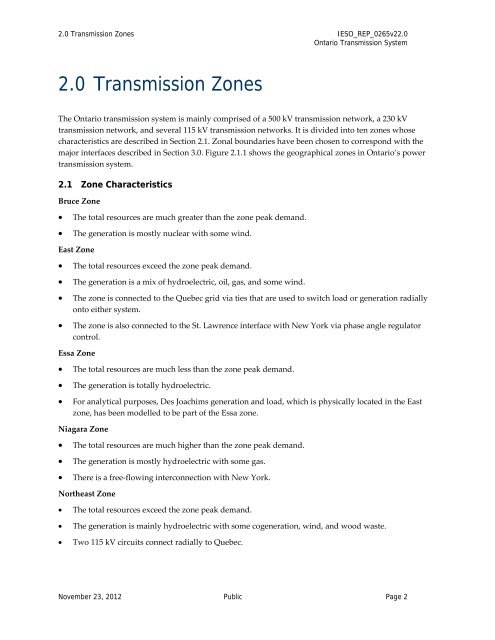 Ontario Transmission System - November 2012 - IESO