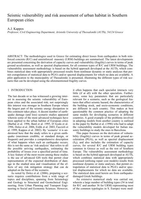Seismic vulnerability and risk assessment of urban habitat in ...