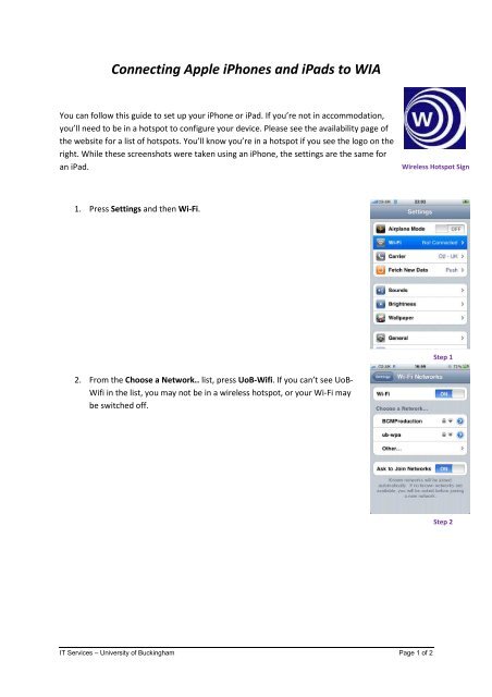 iPhone and iPad guide - University of Buckingham