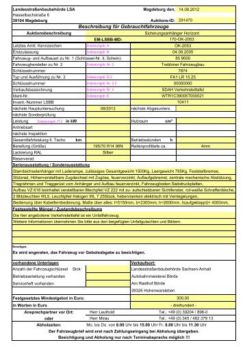 Vordrucke Fahrzeuge - Zoll-Auktion