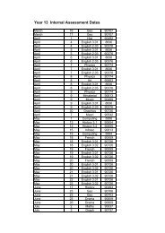 Year 13 Internal Assessment Dates