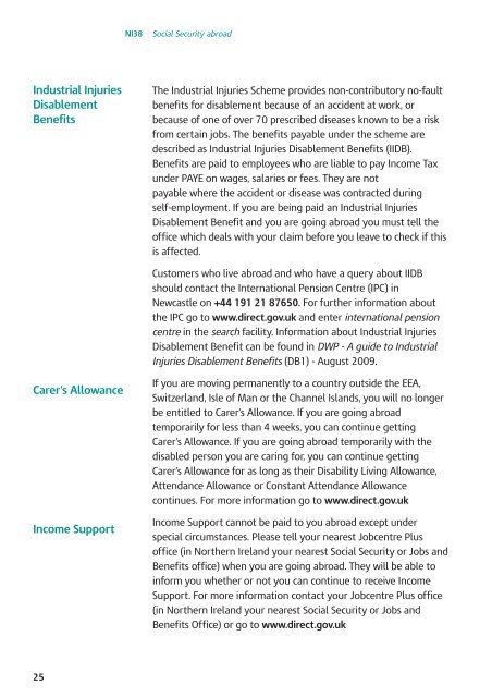 NI38 Social Security abroad - HM Revenue & Customs