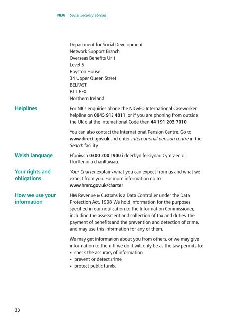 NI38 Social Security abroad - HM Revenue & Customs