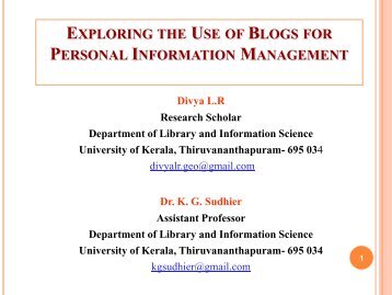 Divya L. R. and K. G. Sudhier. Exploring the Use of Blogs for ...