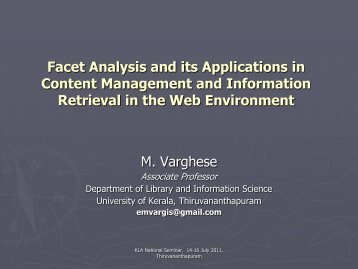 Facet Analysis and its Applications in Content Management and ...