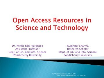 Dr. Rekha Rani Varghese and Rupender Sharma. Open Access ...