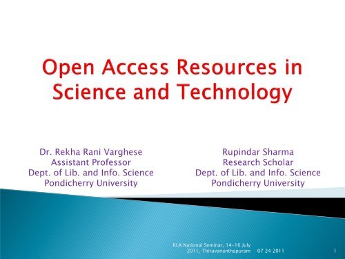 Dr. Rekha Rani Varghese and Rupender Sharma. Open Access ...