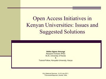 Hellen Agnes Amunga. Open Access Initiatives in Kenyan Universities