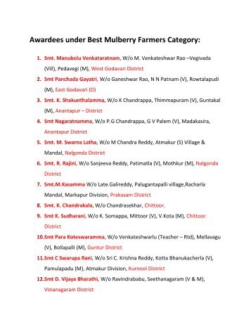 Awardees under Best Mulberry Farmers Category: - Seri.ap.gov.in