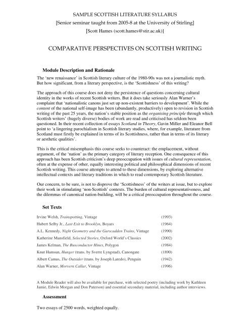 COMPARATIVE PERSPECTIVES ON SCOTTISH W RITING