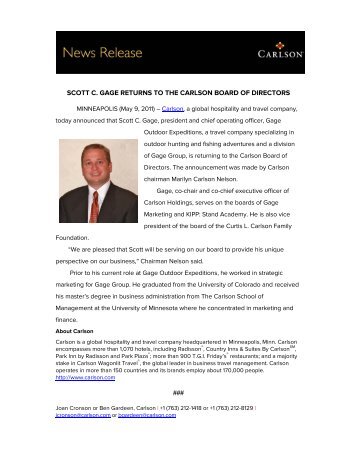 scott c. gage returns to the carlson board of directors