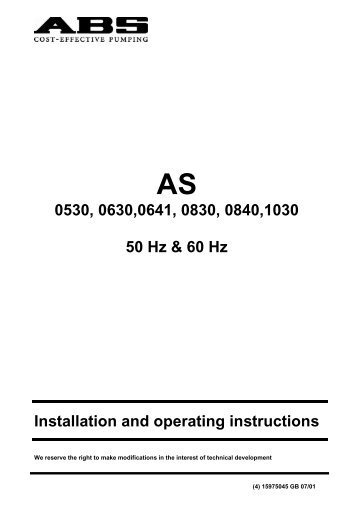 0530, 0630,0641, 0830, 0840,1030 50 Hz & 60 Hz Installation and ...