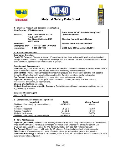 Material Safety Data Sheet (MSDS) - WD-40 Company