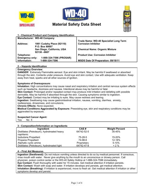 Wd40 coshh data sheet