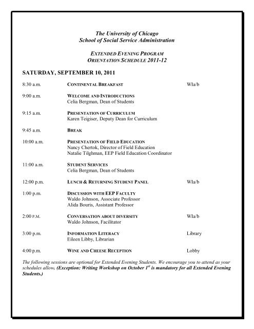 Tentative Orientation Schedule 2001-02 - School of Social Service ...