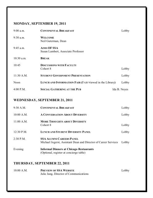 Tentative Orientation Schedule 2001-02 - School of Social Service ...