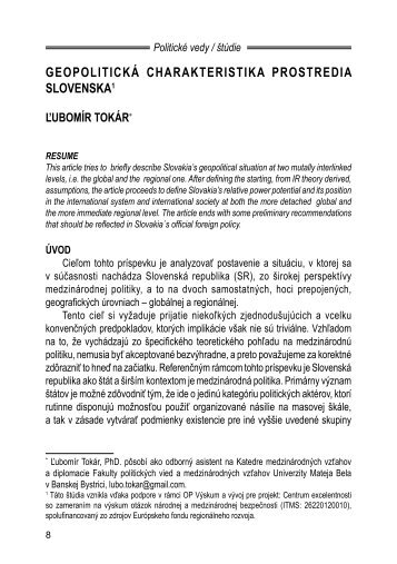 GeopolitickÃ¡ charakteristika prostredia Slovenska - PolitickÃ© vedy