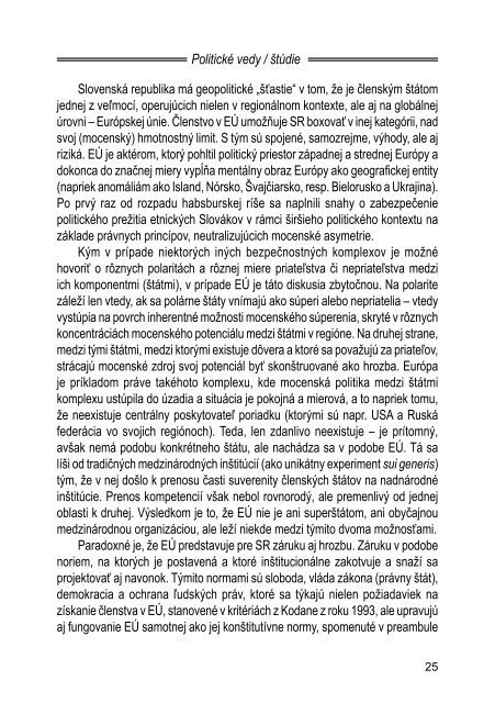 GeopolitickÃ¡ charakteristika prostredia Slovenska - PolitickÃ© vedy