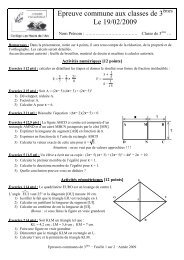 Epreuve commune aux classes de 3 Le 19/02/2009
