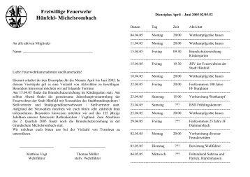 Dienstplan 2. Quartal 2005 - Feuerwehr Michelsrombach