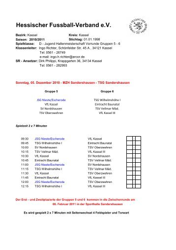 D-Jgd. Hallenmeisterschaft (Vorrunde) 05.12.2010 - von TSV ...