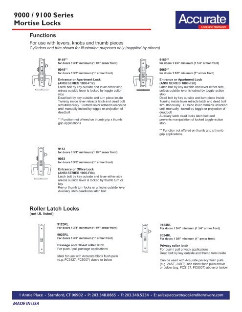 9000 / 9100 Series Mortise Locks - Accurate Lock and Hardware