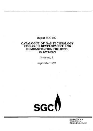 Report SGC 029 CATALOGUE OF GAS TECHNOLOGY ...