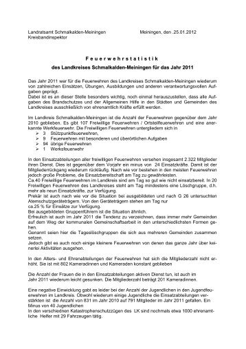 Feuerwehrstatistik Landkreis Schmalkalden-Meiningen 2011