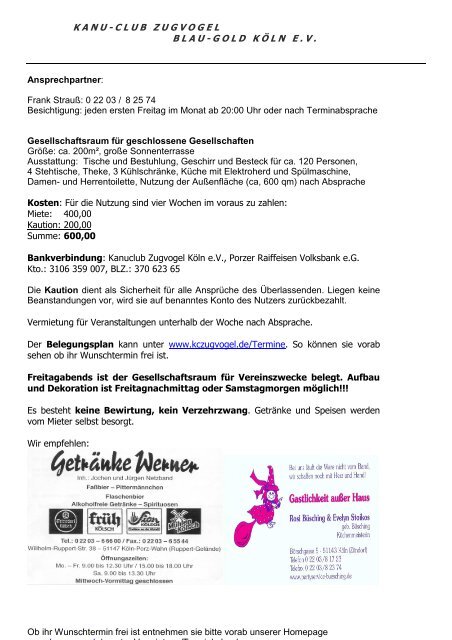 Infos Vermietung Bootshaus_neu - Kanu Club Zugvogel Köln