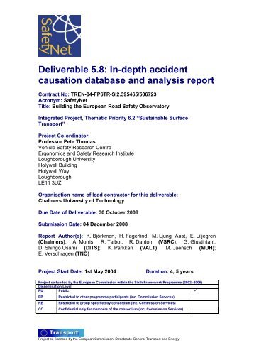 In-depth accident causation database and analysis report - ERSO