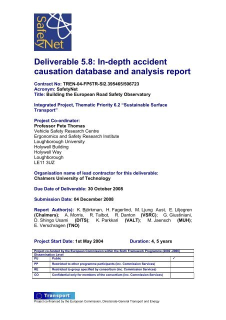 In-depth accident causation database and analysis report - ERSO