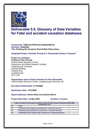 Glossary of Data Variables for Fatal and accident causation ... - ERSO