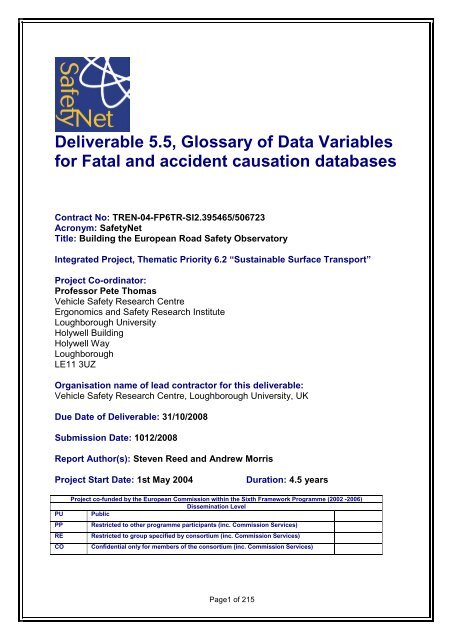 Glossary of Data Variables for Fatal and accident causation ... - ERSO