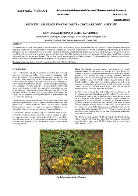 cassia auriculata linn. - International Journal of Current ...