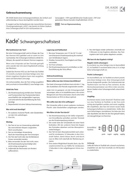 Beipackzettel Kade Schwangerschaftstest Dr Kade
