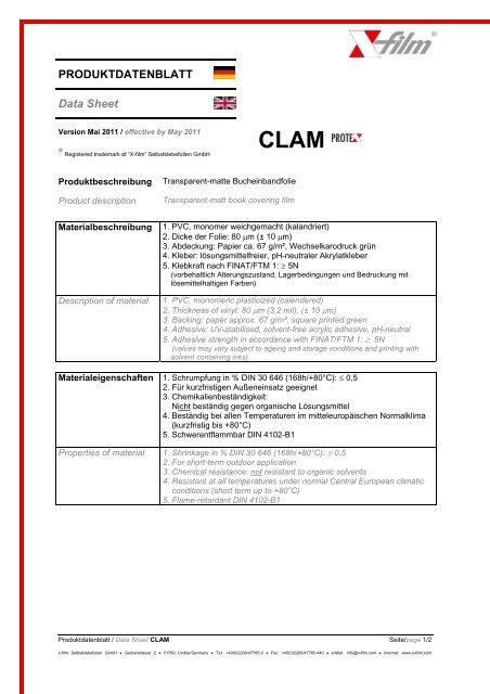 Produktdatenblatt downloaden (PDF) - "X-film" Selbstklebefolien ...