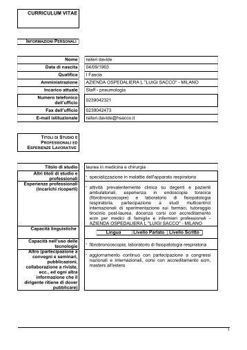 curriculum vitae - Ospedale Luigi Sacco